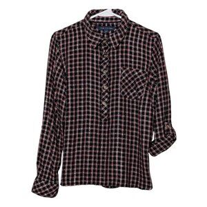 Tommy Hilfiger Women's Plaid Blouse, Red Black Metallic, Size Large